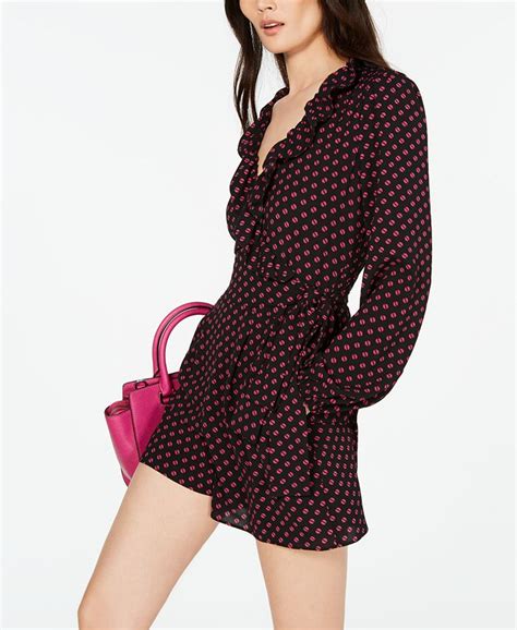 Michael Michael Kors Printed Ruffled Romper Black/Deep Fuchsia L